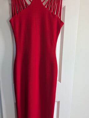 Dress the Population Red Strappy Midi Bodycon Dress